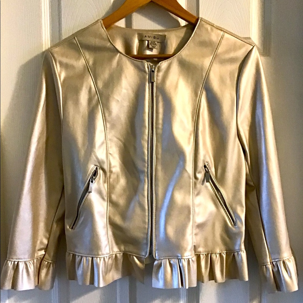 🌟 Light Gold Faux Leather Jacket